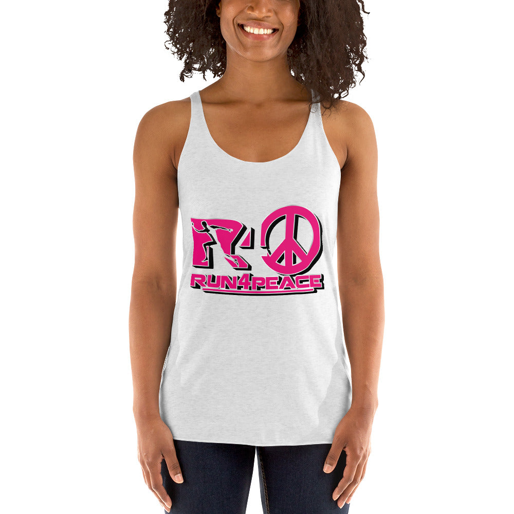 Run4peace Wht/Pink Women's Racerback Tank